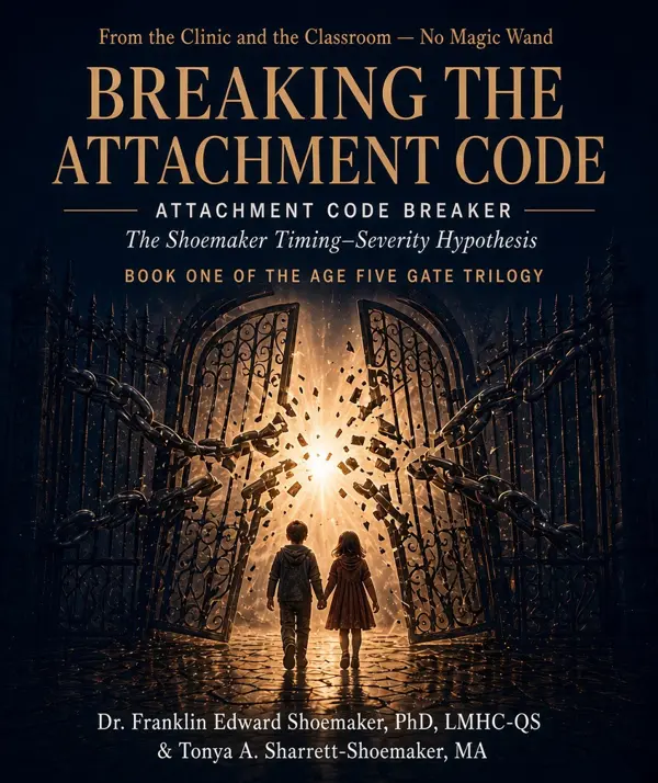 Front cover of Breaking the Attachment Code: two children walk hand in hand through a broken iron gate toward golden light